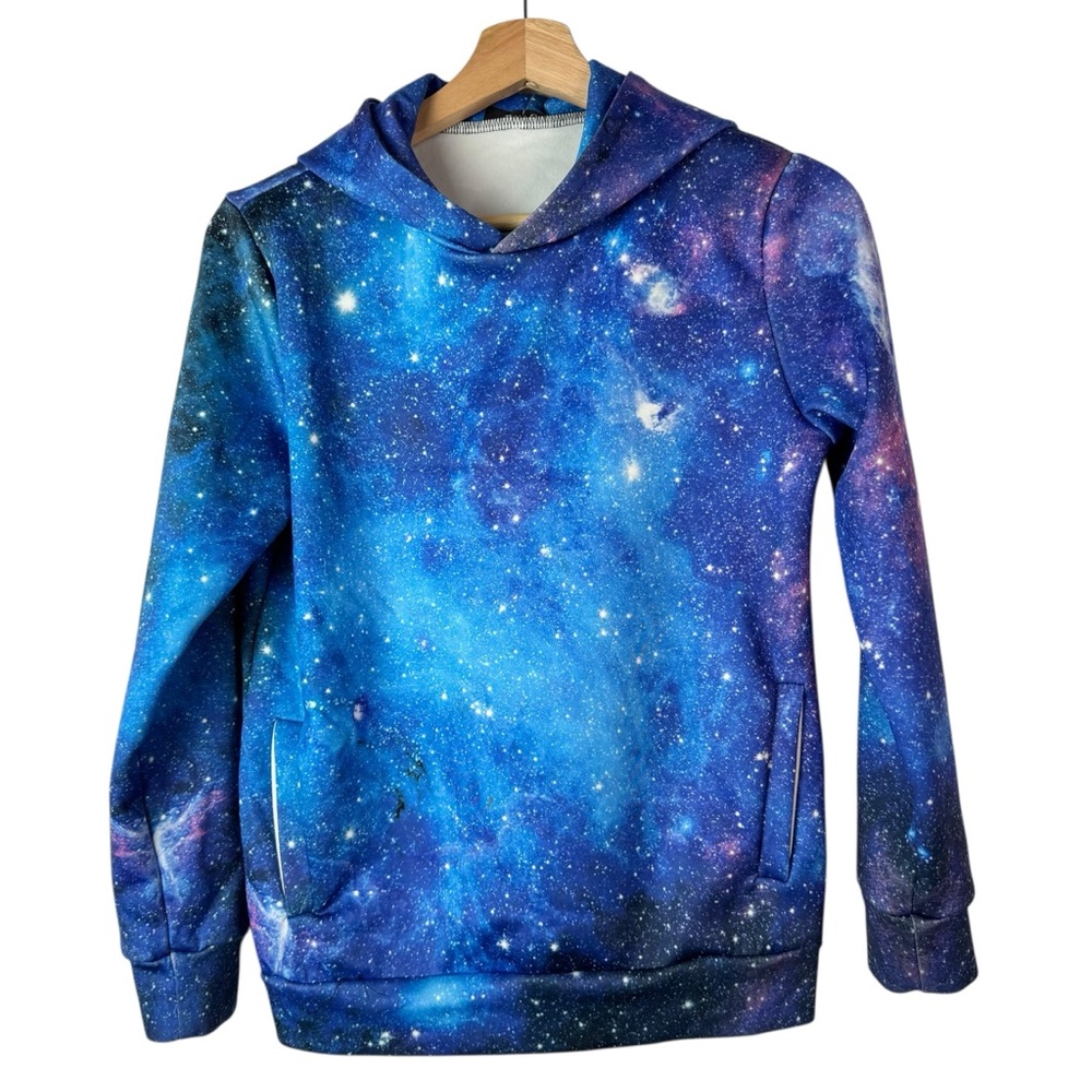 Boutique Blue Galaxy Star Dust Pullover Hoodie Sweatshirt M